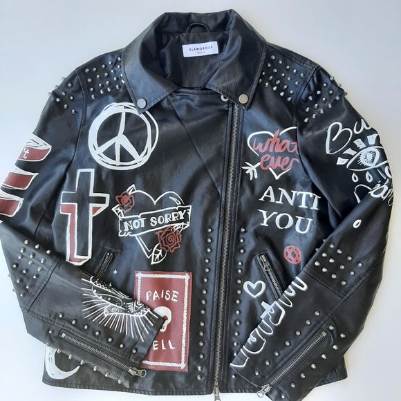 Dope Faux Leather Women's Graffiti Biker Jacket - Picture 1 of 9